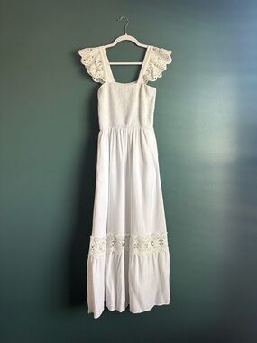 White Maxi Dress with Crochet Details